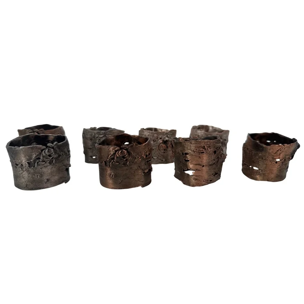 Michael Michaud Table Art Napkin Rings Birch Bark Texture Set of 8 Pewter